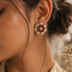 Mehr Ruby Kundan Floral Studs