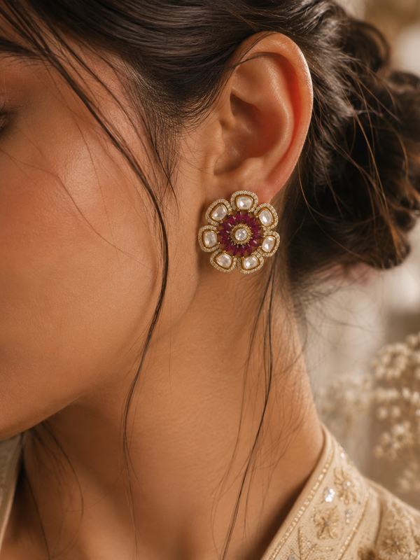 Mehr Ruby Kundan Floral Studs