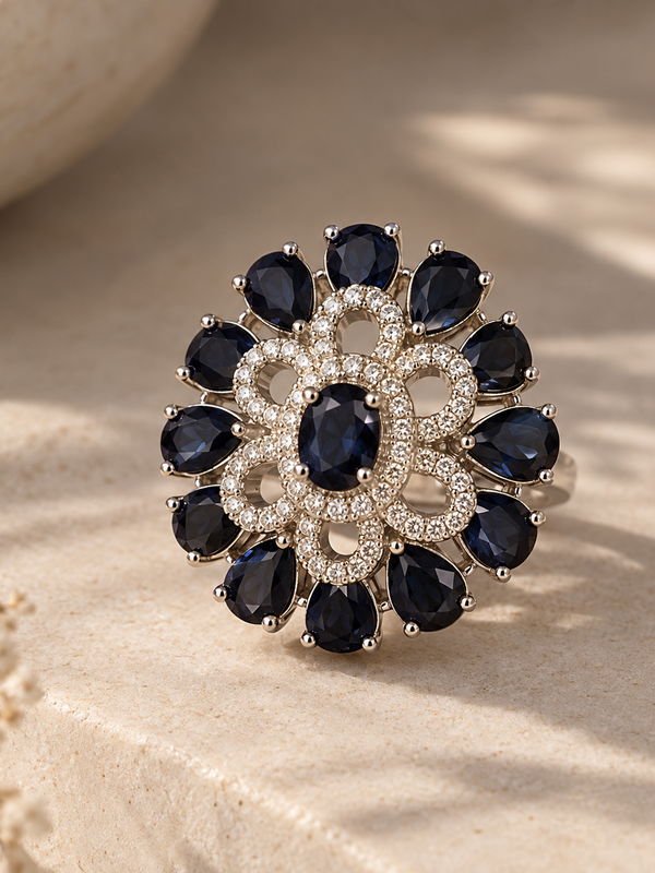 Neelam Sapphire Bloom Statement Ring