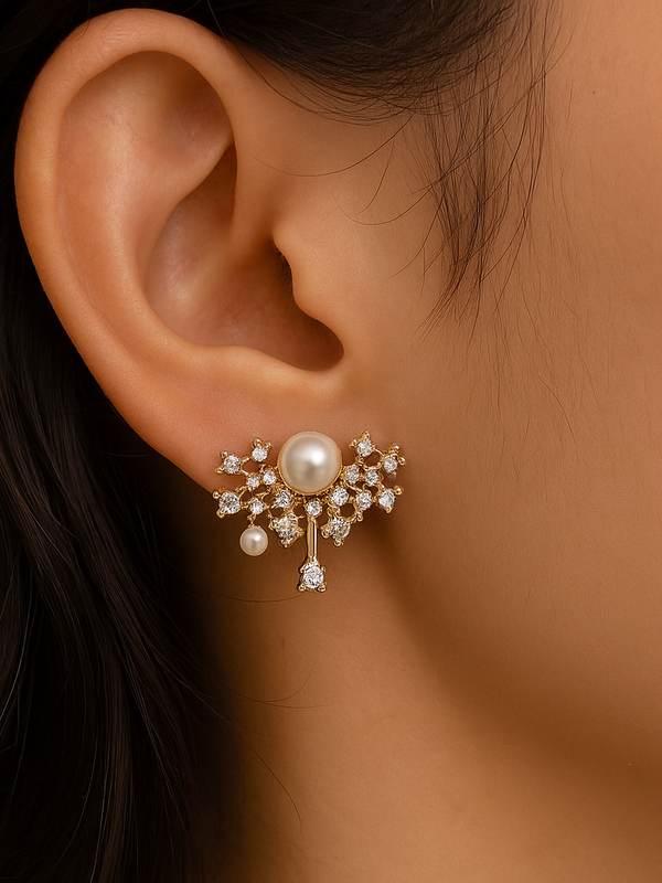 Celeste Pearl & Diamond Bloom Earrings