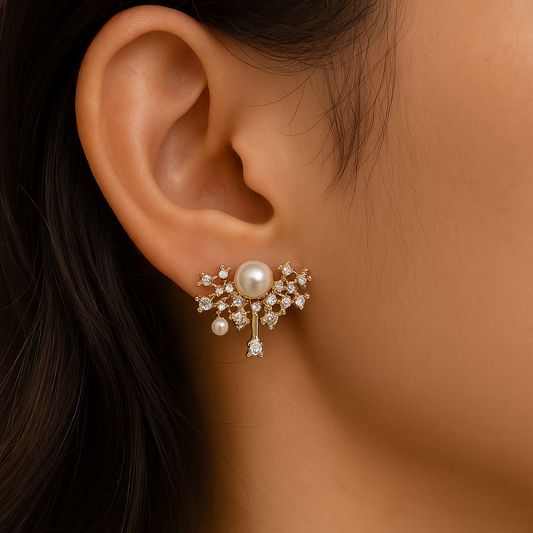 Celeste Pearl & Diamond Bloom Earrings