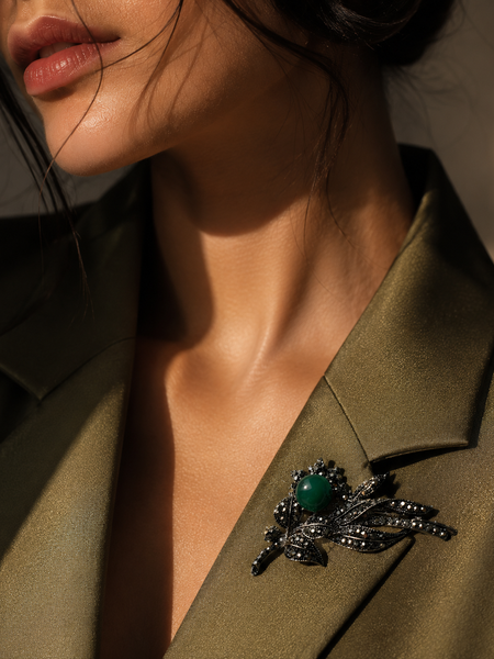 Verdant Noir Floral Brooch