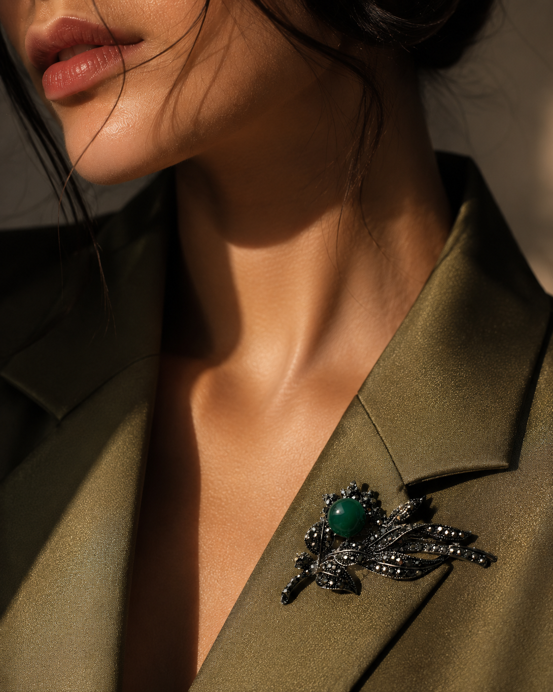 Verdant Noir Floral Brooch
