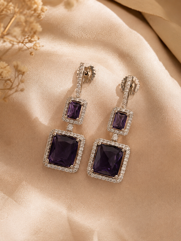 Amara Amethyst Geometric Drop Earrings