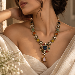 Nayab Navratna Necklace & Earrings Set