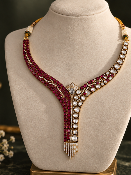 Noor Ruby Polki Necklace & Earrings Set