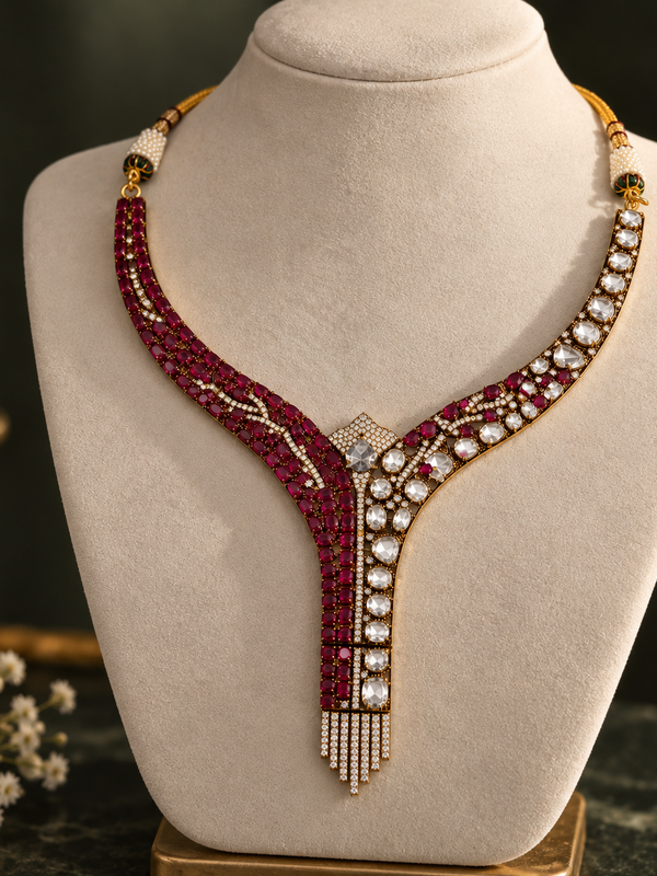 Noor Ruby Polki Necklace & Earrings Set