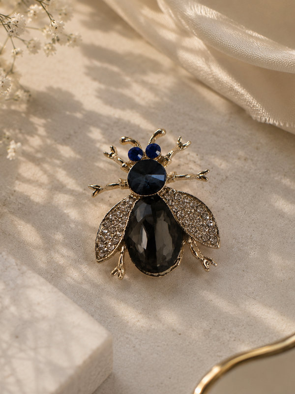Midnight Beetle Crystal Brooch