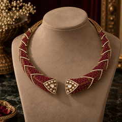 Mehrunisa Ruby Cascade Necklace & Earrings Set