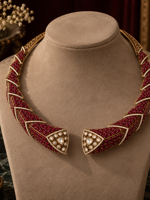 Mehrunisa Ruby Cascade Necklace & Earrings Set