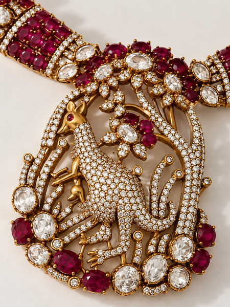 Mayurika Ruby Polki Necklace & Earrings Set