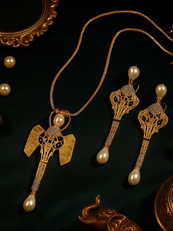 Elephant Pearl Necklace Set