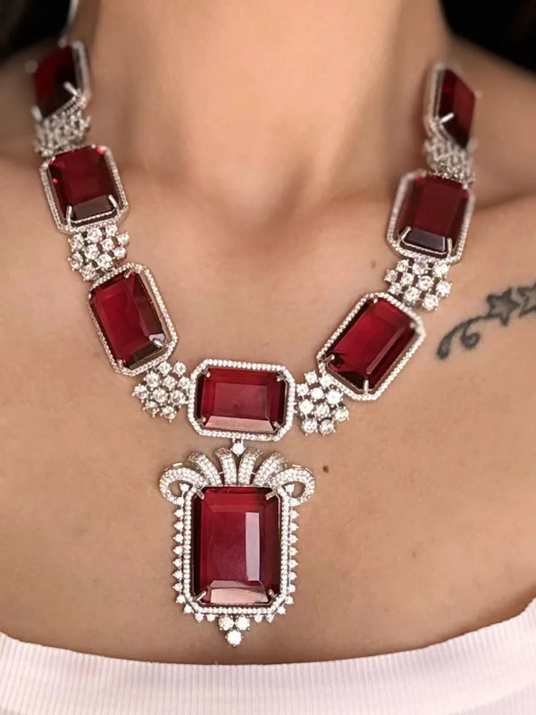 Regal Ruby Diamond Necklace Set