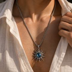 Astra Blue Sunburst Men's Pendant Chain