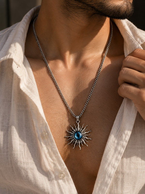 Astra Blue Sunburst Men's Pendant Chain