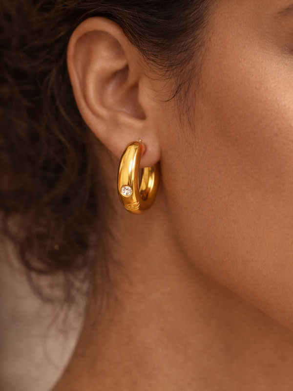 Solene Gold Oval Hoop Earrings