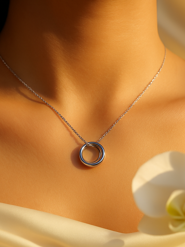 Silver Interlocking Rings Pendant Necklace