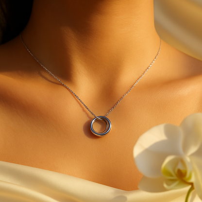 Silver Interlocking Rings Pendant Necklace