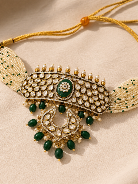 Zehra Emerald Kundan Choker & Chandbali Earrings Set