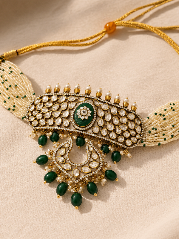 Zehra Emerald Kundan Choker & Chandbali Earrings Set