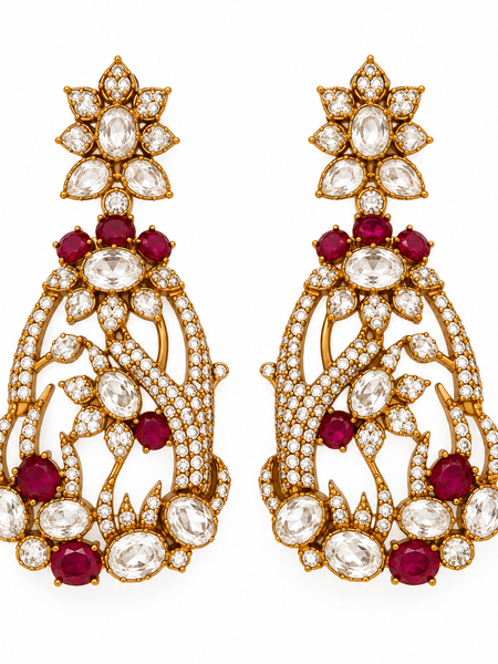 Mayurika Ruby Polki Necklace & Earrings Set