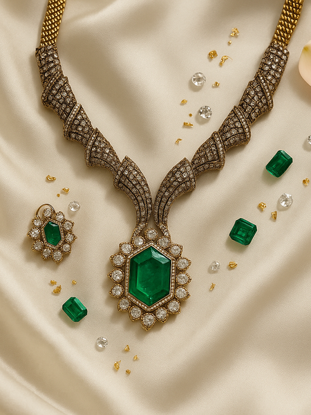 Emerald Majesty Necklace & Earrings Set