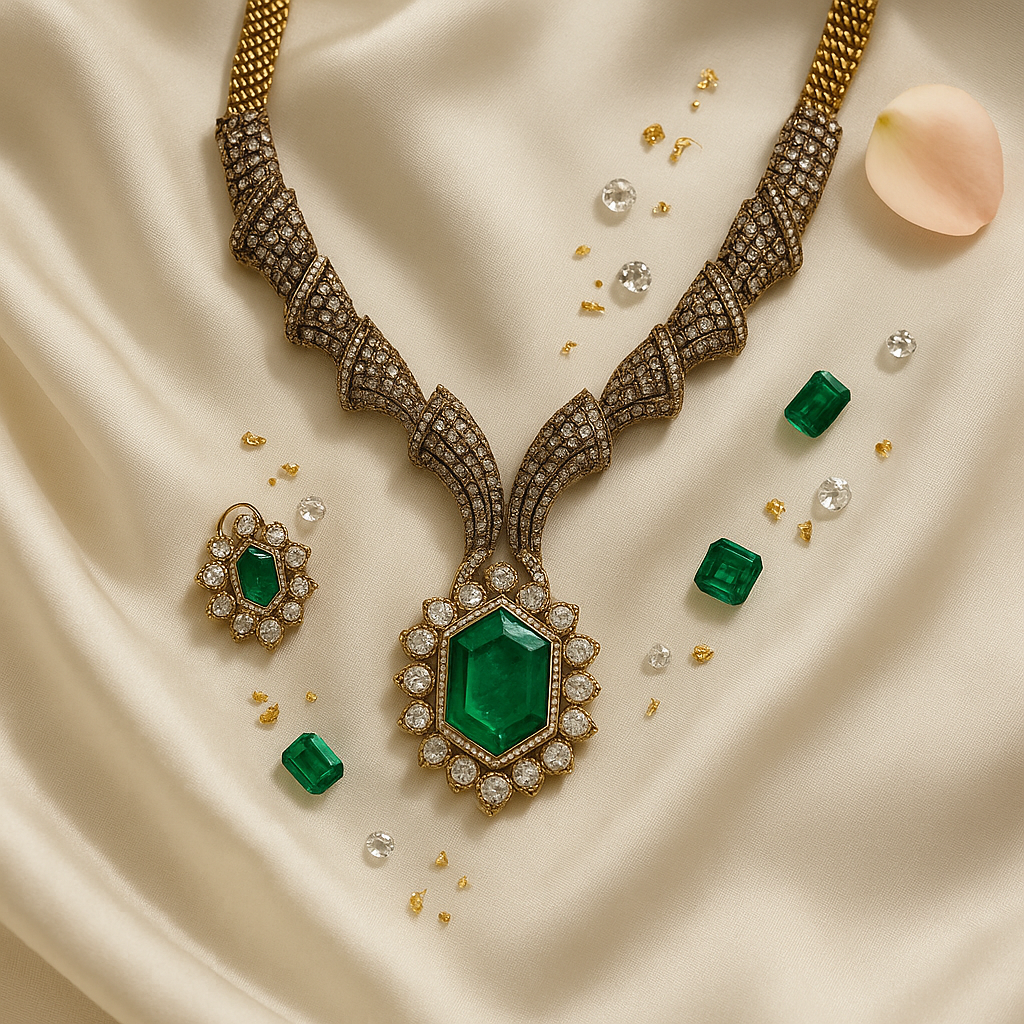 Emerald Majesty Necklace & Earrings Set