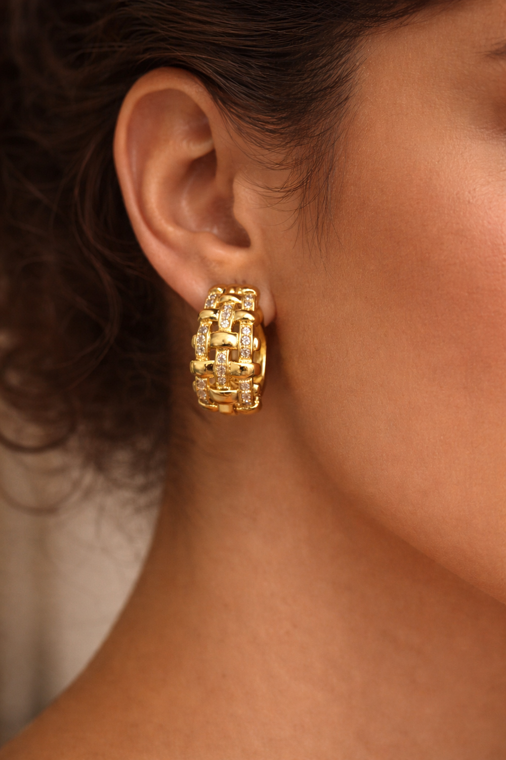 Aurelle Woven Crystal Hoop Earrings