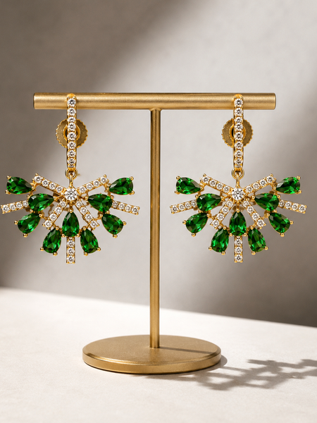 Ziya Emerald Fan Earrings