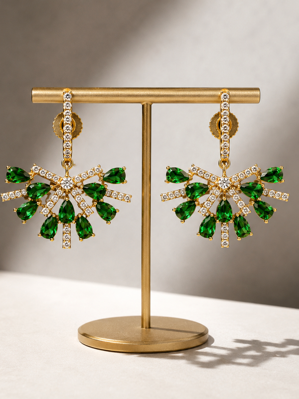 Ziya Emerald Fan Earrings