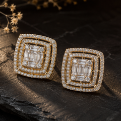 Regal Baguette Halo Stud Earrings