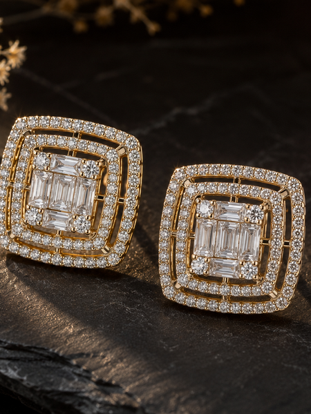 Regal Baguette Halo Stud Earrings