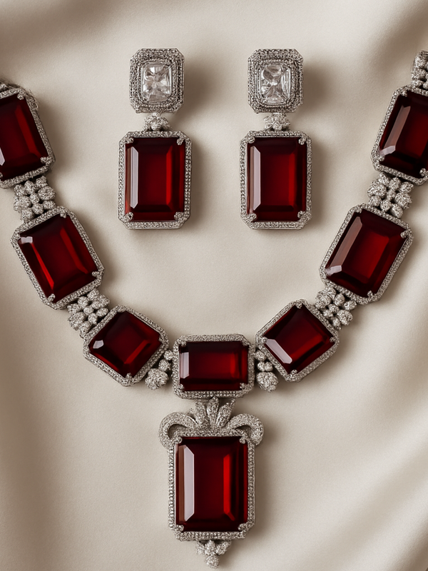 Regal Ruby Diamond Necklace Set