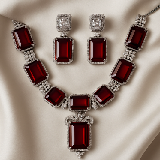 Regal Ruby Diamond Necklace Set
