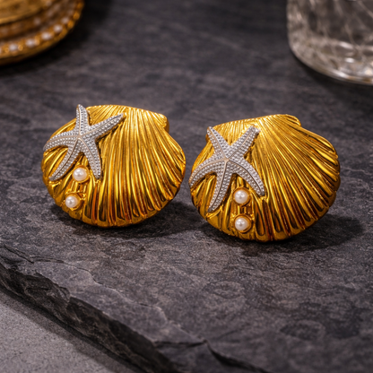 Marina Shell & Starfish Statement Stud Earrings