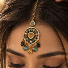 Rangrez Navratna Necklace, Maang Tikka & Earrings Set