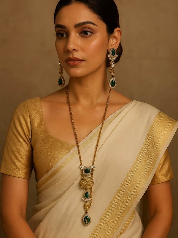 Emerald Nandi Heritage Necklace & Earrings Set