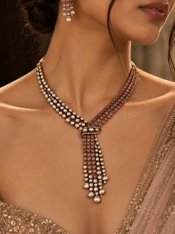 Roshanara Blush Polki Necklace & Earrings Set