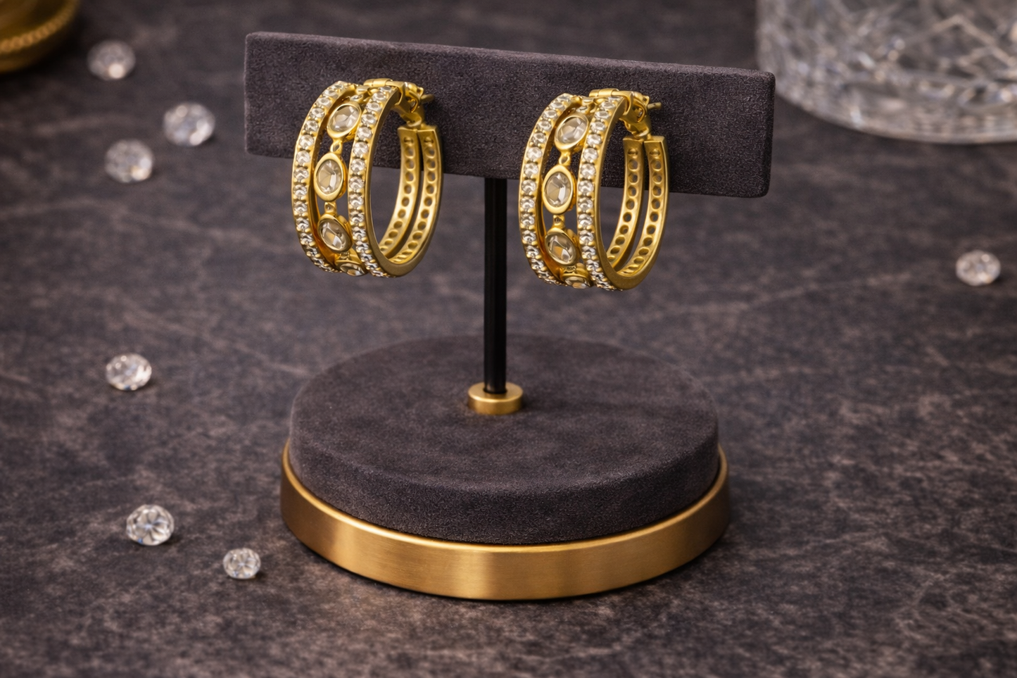 Classic Silver Hoop Earrings with Crystal Stud