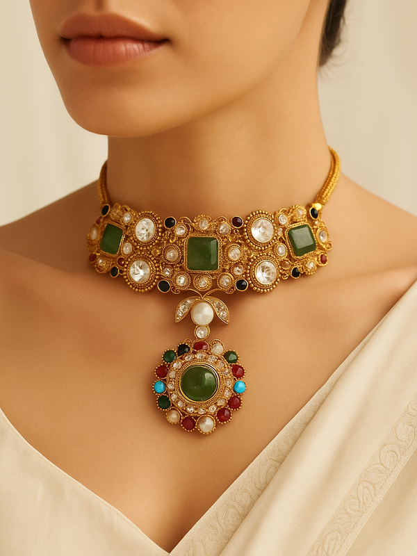 Heritage Polki & Pearl Choker Necklace Set