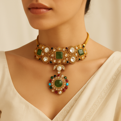 Heritage Polki & Pearl Choker Necklace Set