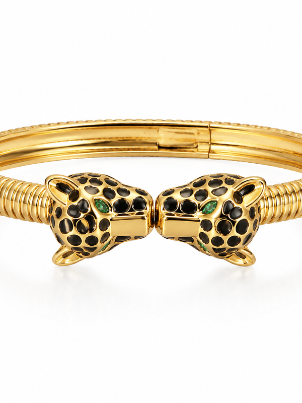 Twin Panther Gold Statement Bracelet
