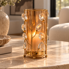Crystal Vine Gold Hurricane Candle Holder
