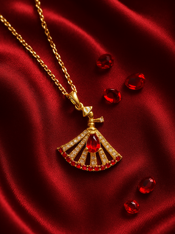 Ruby Radiance Fan Pendant Necklace