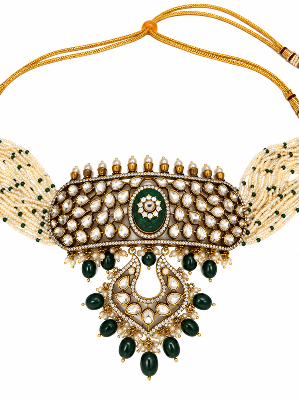 Zehra Emerald Kundan Choker & Chandbali Earrings Set