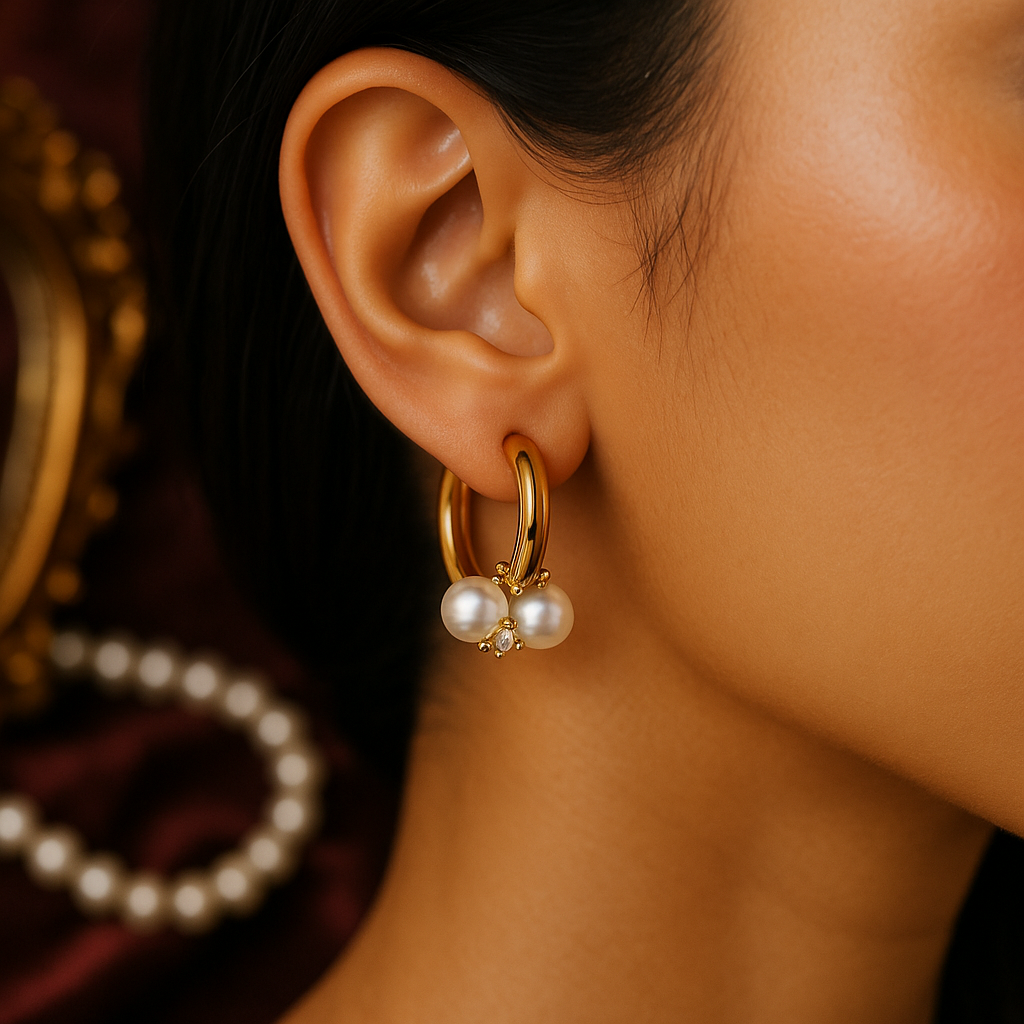 Classic Pearl Cluster Hoop Earrings