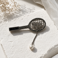 Noir Racket Pearl Brooch