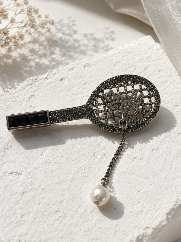 Noir Racket Pearl Brooch