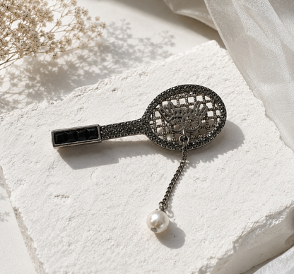 Noir Racket Pearl Brooch