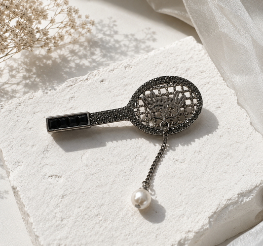 Noir Racket Pearl Brooch